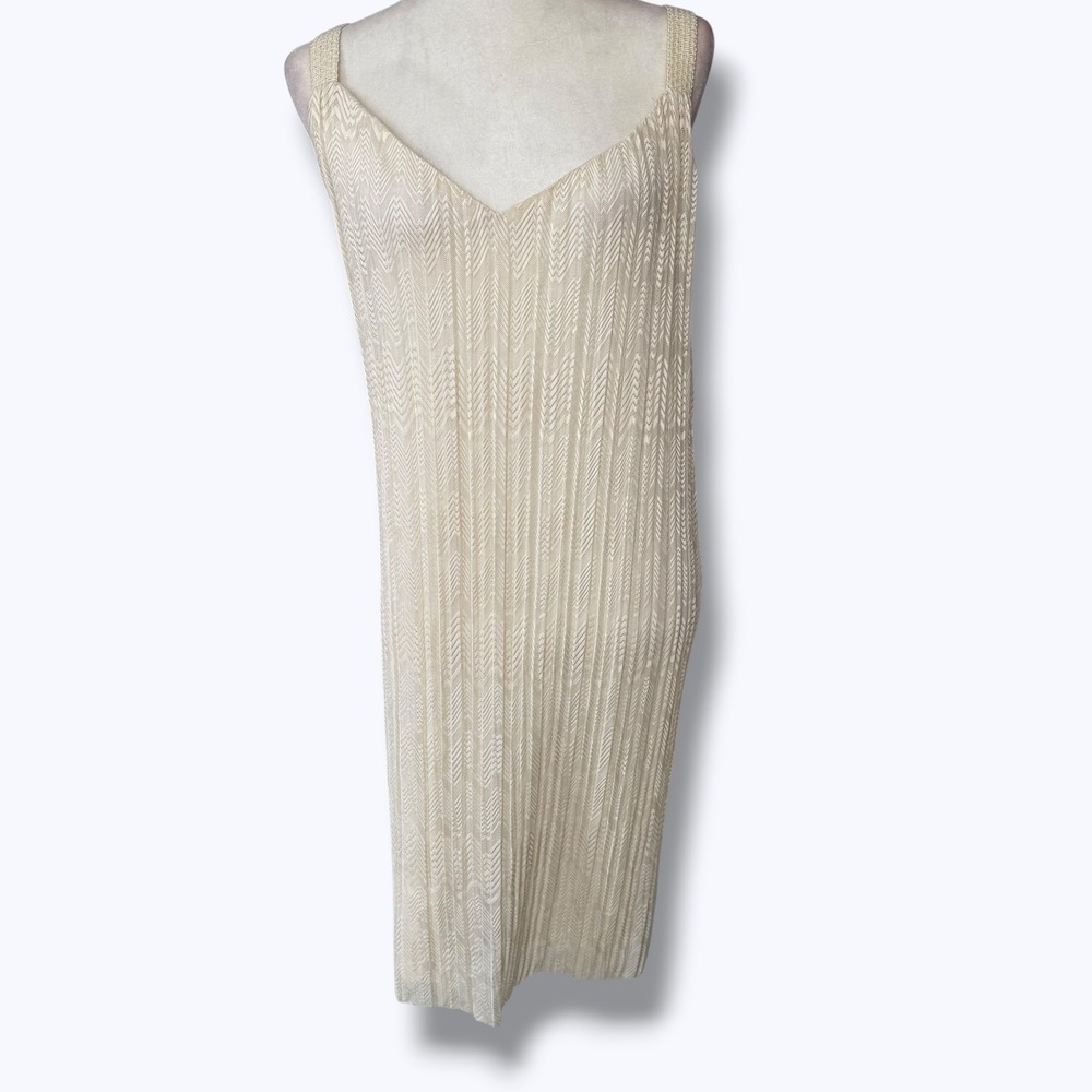 NWT Anthropologie Meadow Rue Prespa Pleated Mini Dress 14 Cream Stretch Coastal